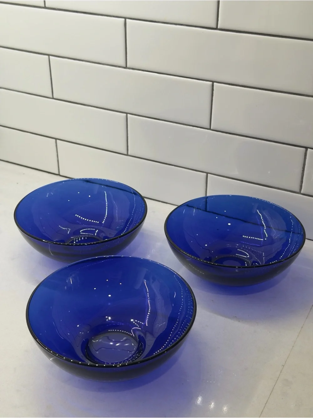 Set of 3 Cobalt Blue Glass Bowls
